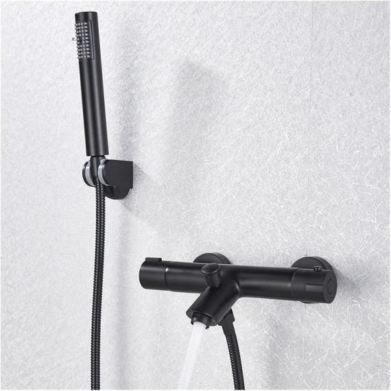 Black Thermostatic Shower Bath Mixer Set Bathroom Thermostatic Mixer Tap Hot And Cold Water Bathroom Mixer Valve Bathtub Faucet(Black Full Set A)