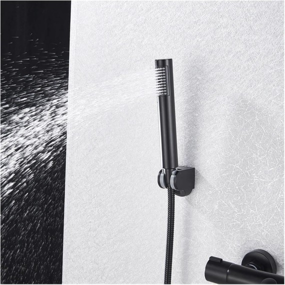 Black Thermostatic Shower Bath Mixer Set Bathroom Thermostatic Mixer Tap Hot And Cold Water Bathroom Mixer Valve Bathtub Faucet(Black Full Set A)