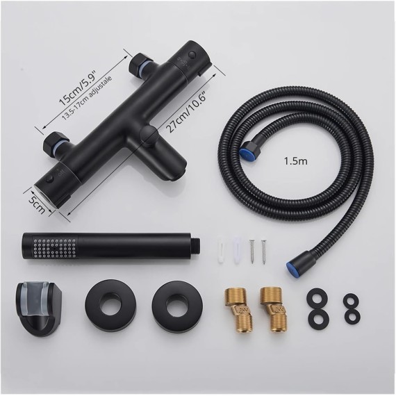 Black Thermostatic Shower Bath Mixer Set Bathroom Thermostatic Mixer Tap Hot And Cold Water Bathroom Mixer Valve Bathtub Faucet(Black Full Set A)
