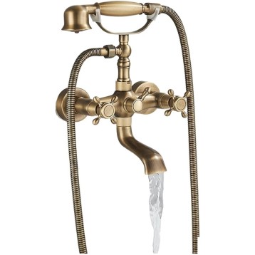 Bathroom Bathtub Faucet Dual Handles Handheld with Hand Shower Bath Shower Mixer Tap Wall Mount Swivel Spout Tub Retro Faucet(Antique)