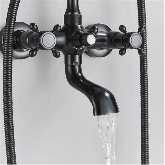 Bathroom Bathtub Faucet Dual Handles Handheld with Hand Shower Bath Shower Mixer Tap Wall Mount Swivel Spout Tub Retro Faucet(Antique)