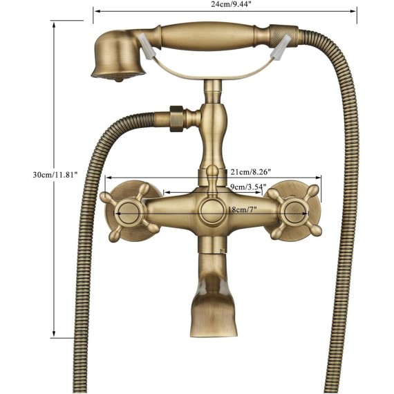 Bathroom Bathtub Faucet Dual Handles Handheld with Hand Shower Bath Shower Mixer Tap Wall Mount Swivel Spout Tub Retro Faucet(Antique)