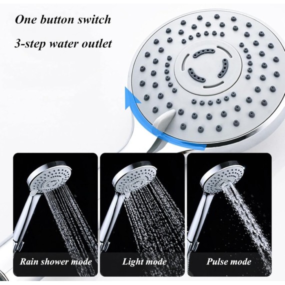 Shower Head,Handheld Shower Water Saving Spray Bathroom Showerheads 3 Settings Adjustable Anti-Leak Shower Head