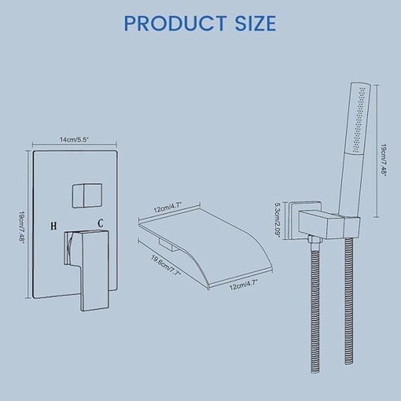 Wall Mount Bathtub Faucet Waterfall Tub Faucet with 2 in 1 Handheld Sprayer Matte Black Modern Bathroom Tub Filler Solid Brass Single Handle Shower Faucet Set with High Flow Rough in Valve