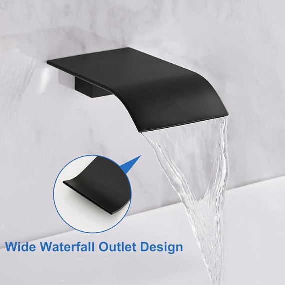 Wall Mount Bathtub Faucet Waterfall Tub Faucet with 2 in 1 Handheld Sprayer Matte Black Modern Bathroom Tub Filler Solid Brass Single Handle Shower Faucet Set with High Flow Rough in Valve