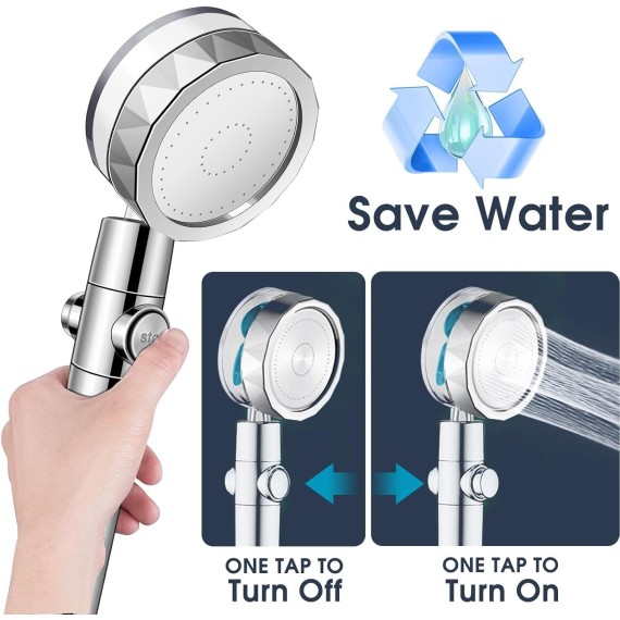 Shower turbocharged nozzle pressurized propeller fan shower showerhead bath, Blue, HS1016