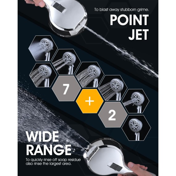 PDPBATH Rainfall Shower Head with Handheld Spray Combo, All Metal 12 Inch High Pressure Rain Showerhead with 16" Adjustable Curved Arm Build-in 3-way Diverter, Chrome
