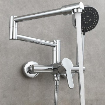 Bath Shower Mixer tap with Shower, Bath taps Folding Brass hot and Cold Water Multi-Function Shower, Bathroom Bathtub tap-Black