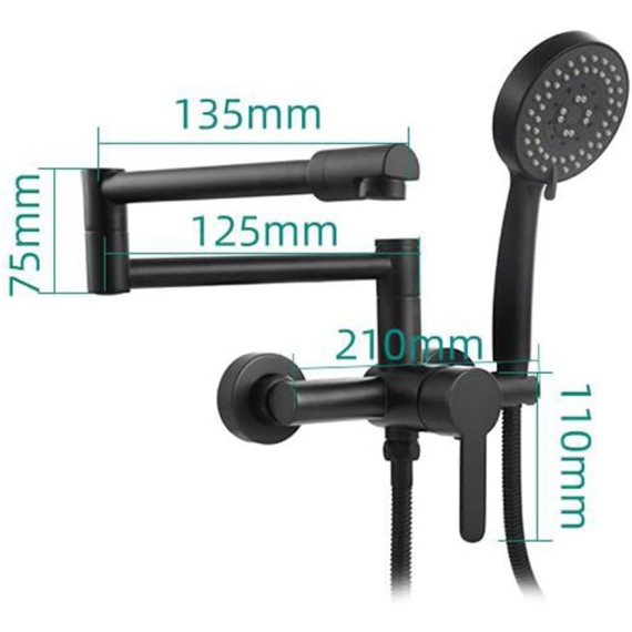 Bath Shower Mixer tap with Shower, Bath taps Folding Brass hot and Cold Water Multi-Function Shower, Bathroom Bathtub tap-Black