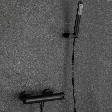 Shower System, Bathroom Bathtub Faucet, Single Function Shower Mixer, Wall Mount Hot and Cold Shower Tub Faucet, Rotatable Hand Shower,Black(Black)