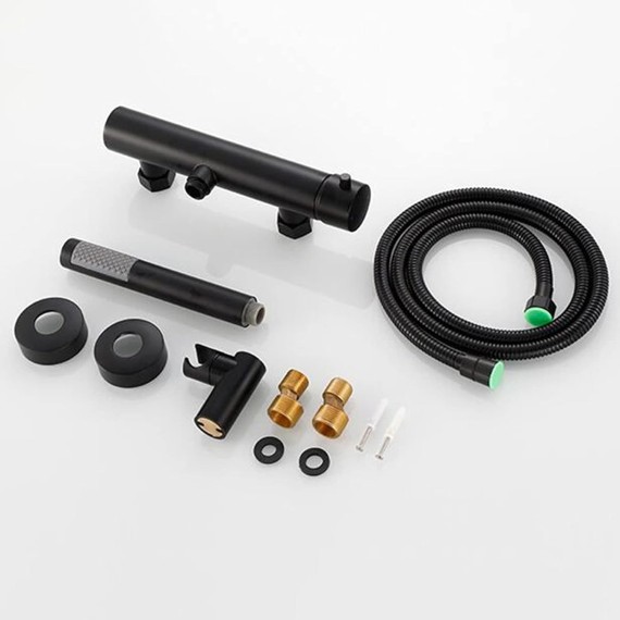 Shower System, Bathroom Bathtub Faucet, Single Function Shower Mixer, Wall Mount Hot and Cold Shower Tub Faucet, Rotatable Hand Shower,Black(Black)