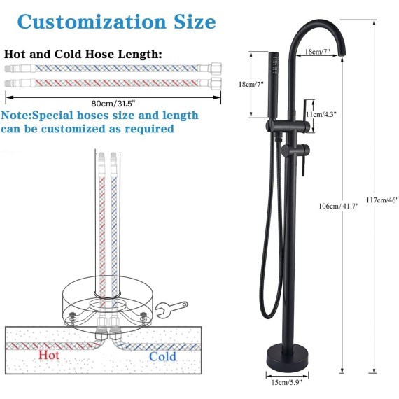 Bathtub Faucet Tub Filler Floor Mount Bathroom Faucets standing Tub Faucet Floor Mounted Tub Filler Faucet Brass Single Handle with Hand Shower