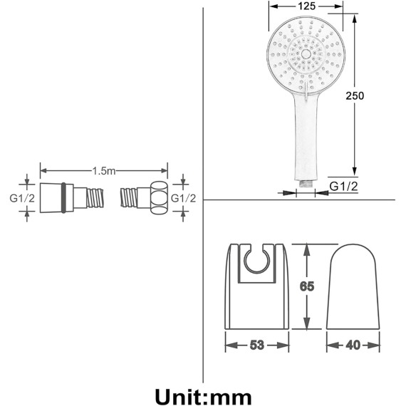 Handheld Shower Head Set High Pressure ABS Handheld Shower Sprayer with 3 Spray Settings, Black Universal Hand Held Showerhead Set with 59" Stainless Steel Shower Hose and Holder