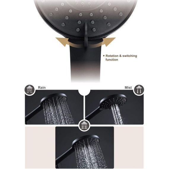 Handheld Shower Head Set High Pressure ABS Handheld Shower Sprayer with 3 Spray Settings, Black Universal Hand Held Showerhead Set with 59" Stainless Steel Shower Hose and Holder