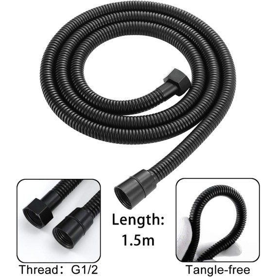 Handheld Shower Head Set High Pressure ABS Handheld Shower Sprayer with 3 Spray Settings, Black Universal Hand Held Showerhead Set with 59" Stainless Steel Shower Hose and Holder