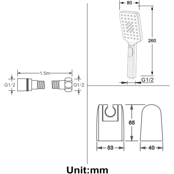 Universal Shower Head with High Pressure, 3 Spray Settings Black Handheld Showerheads with ABS Shower Holder and 59Inch Hose