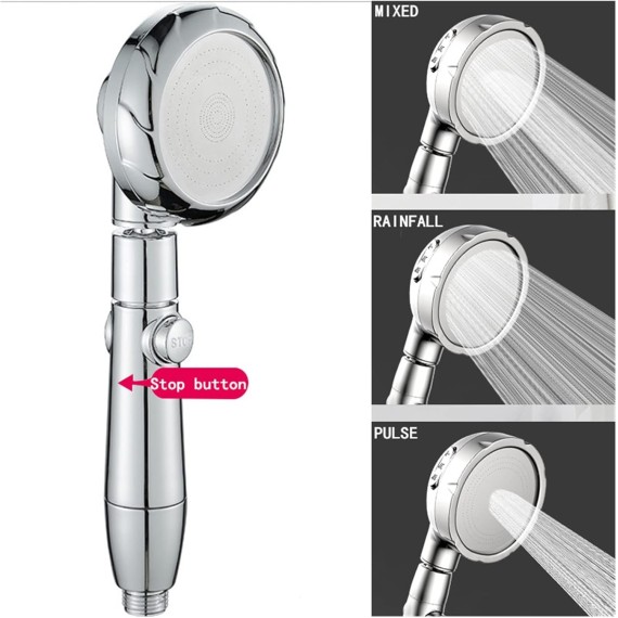 Handheld Shower Head High Pressure 3 Function Adjustable Bath Shower Jets with On/Off Pause Gold showerhead