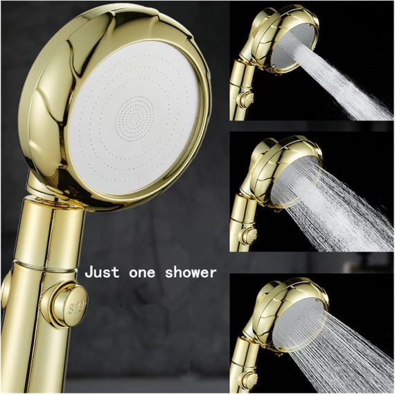 Handheld Shower Head High Pressure 3 Function Adjustable Bath Shower Jets with On/Off Pause Gold showerhead