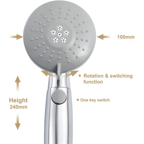 High Pressure Handheld Shower Head, 3 Spray Modes Water Saving Showerhead with ON/Off Pause Switch, Detachable Shower Accessories