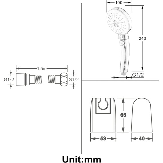 High Pressure Handheld Shower Head, 3 Spray Modes Water Saving Showerhead with ON/Off Pause Switch, Detachable Shower Accessories