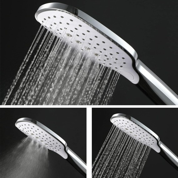 Handheld Shower Head Set White, 3 Functions High Pressure Shower Head, Detachable Showerhead with Holder and Hose, High Flow Shower Head