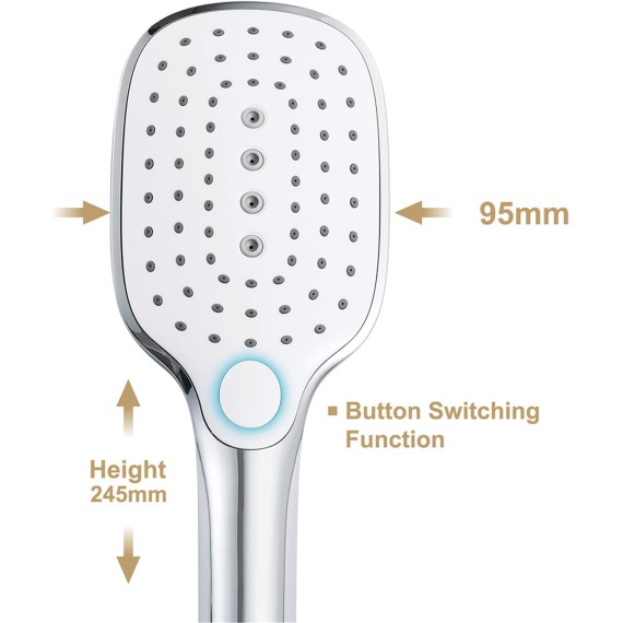Handheld Shower Head Set White, 3 Functions High Pressure Shower Head, Detachable Showerhead with Holder and Hose, High Flow Shower Head