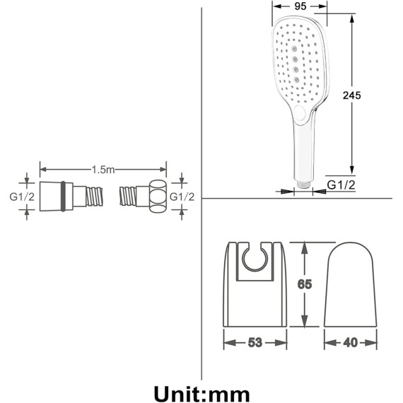 Handheld Shower Head Set White, 3 Functions High Pressure Shower Head, Detachable Showerhead with Holder and Hose, High Flow Shower Head