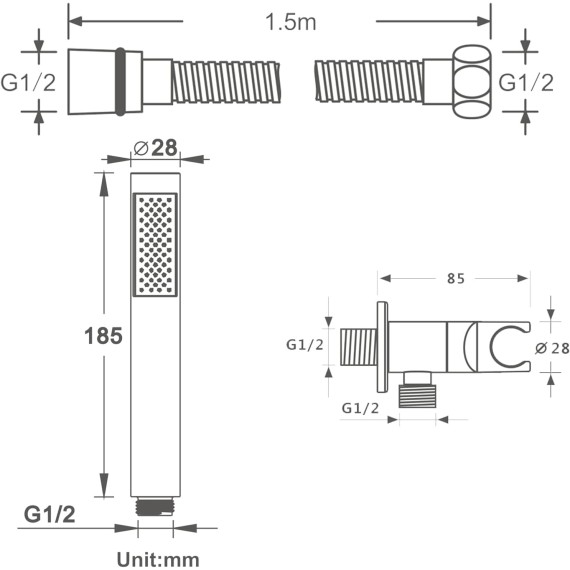 Handheld Shower Head Set Chrome Handheld Showerhead Set Brass Universal High Pressure Handheld Shower Sprayer with 1.5M 304 Stainless Steel Shower Hose,Type a