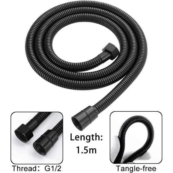 Handheld Shower Head Black, Brass High Pressure Shower Head, Detachable Showerhead with ABS Holder and Stainless Steel Hose, Bathroom Showerhead