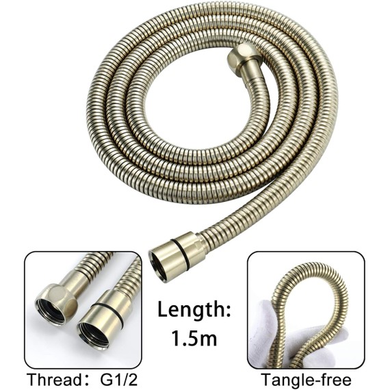 Brushed Gold Handheld Shower Head Set High Pressure Handheld Shower Sprayer, Universal Brass Handheld Showerhead Set with 1.5M Stainless Steel Shower Hose and Brass Holde