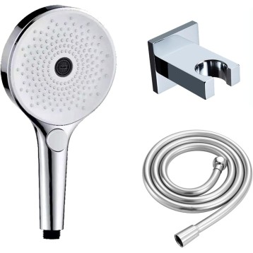 Handheld Shower Head Set White Chrome Universal Handheld Showerhead Set ABS High Pressure Handheld Shower Sprayer with 1.5M PVC Shower Hose, Brass Holder