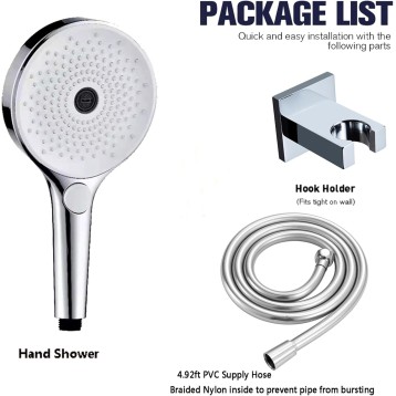 Handheld Shower Head Set White Chrome Universal Handheld Showerhead Set ABS High Pressure Handheld Shower Sprayer with 1.5M PVC Shower Hose, Brass Holder