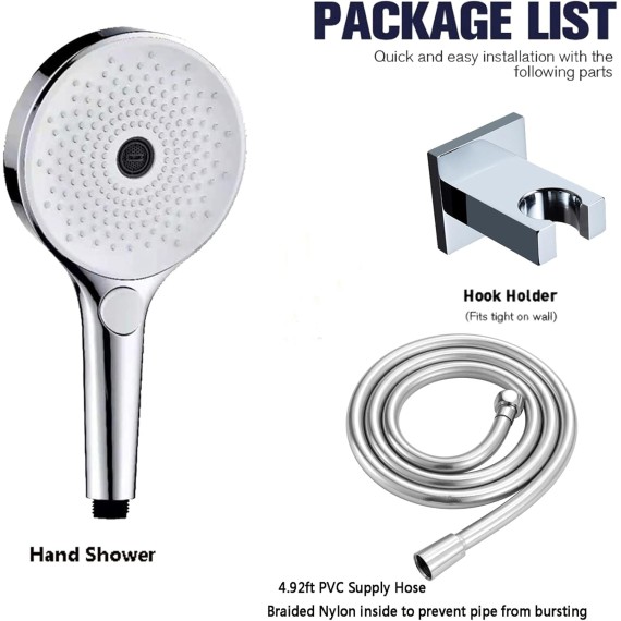 Handheld Shower Head Set White Chrome Universal Handheld Showerhead Set ABS High Pressure Handheld Shower Sprayer with 1.5M PVC Shower Hose, Brass Holder