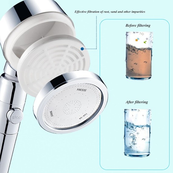 Shower Head with Stop Button, Handheld High Pressure Universal Filter Showerhead for Bath Shower