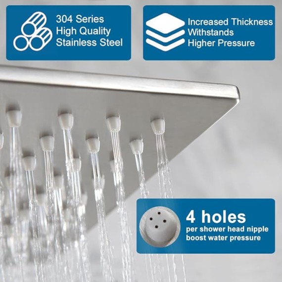 Shower Faucet Set Brushed Nickel Rainfall 12 Inch Shower Head and Handle Set Bathroom Rain Shower System Wall Mounted Shower Fixture Include Shower Valve and Trim Kit