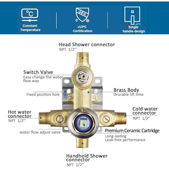 Shower Faucet Set Brushed Nickel Rainfall 12 Inch Shower Head and Handle Set Bathroom Rain Shower System Wall Mounted Shower Fixture Include Shower Valve and Trim Kit