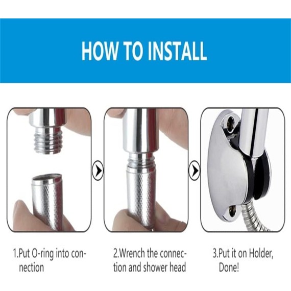 Shower Head with Handheld, Bathroom Shower Head Set Wall Mounted Showerhead Holder Chrome Stainless Steel Hose and Handheld Shower Head Set